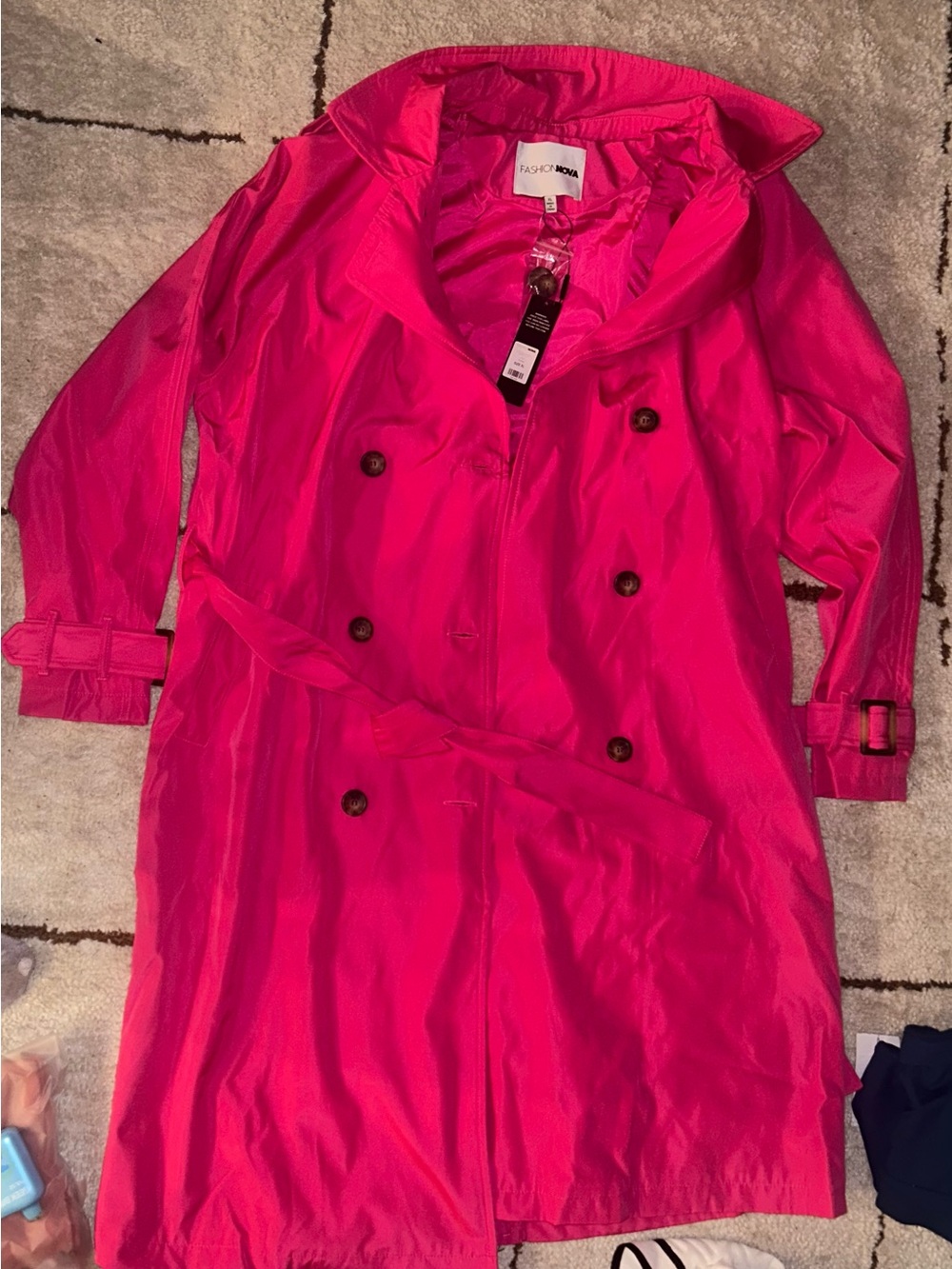 Fashion Nova Hot Pink Double-Breasted Trench Coverup